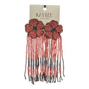 Kay Lee New York Beaded Flower Fringe Earrings